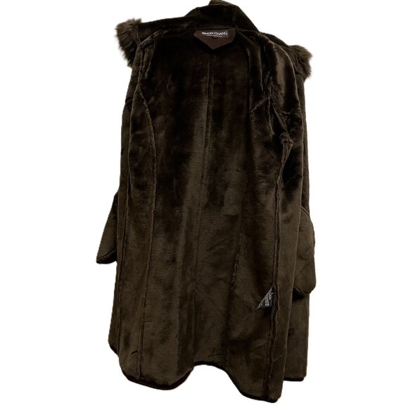 Simon Chang Hooded Winter Coat Brown Faux Suede & Faux Fur Shearling Lining Y2K - Picture 5 of 10